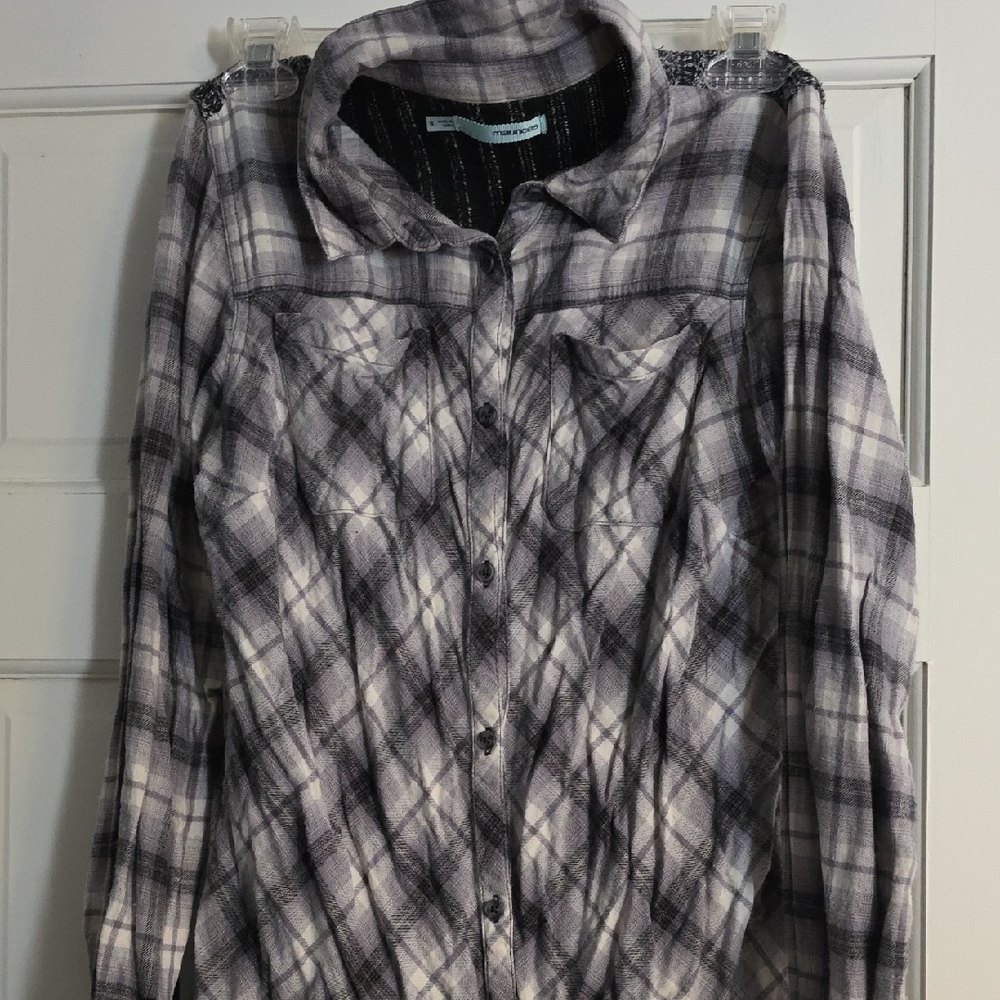 Plaid Button-Up Shirt with Sequin Details